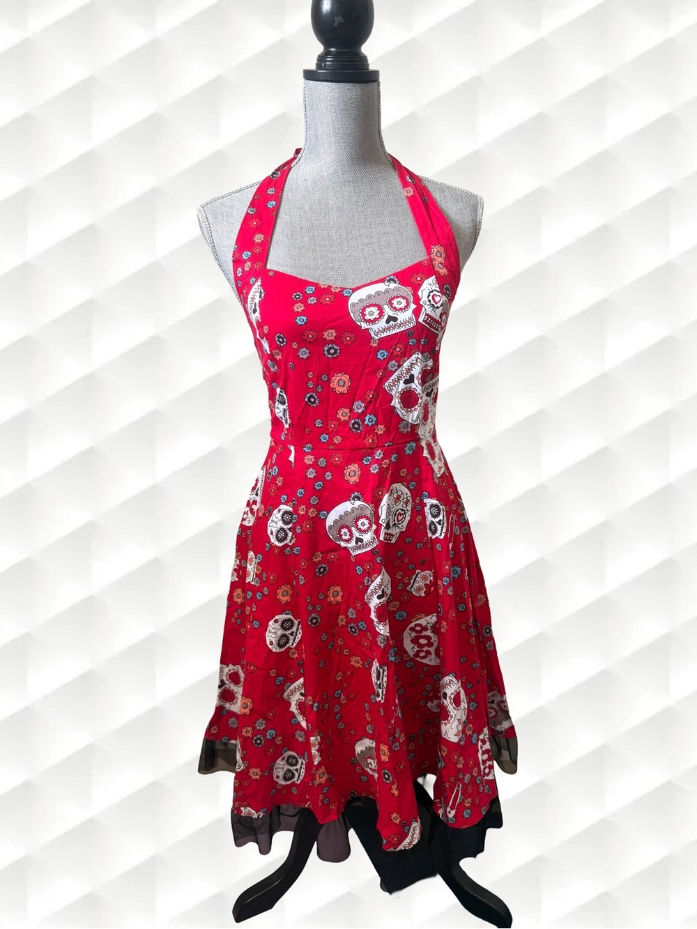 OTEN Whimsigoth Red Halter Grunge Sugar Skull Day of the Dead Coquette Dress